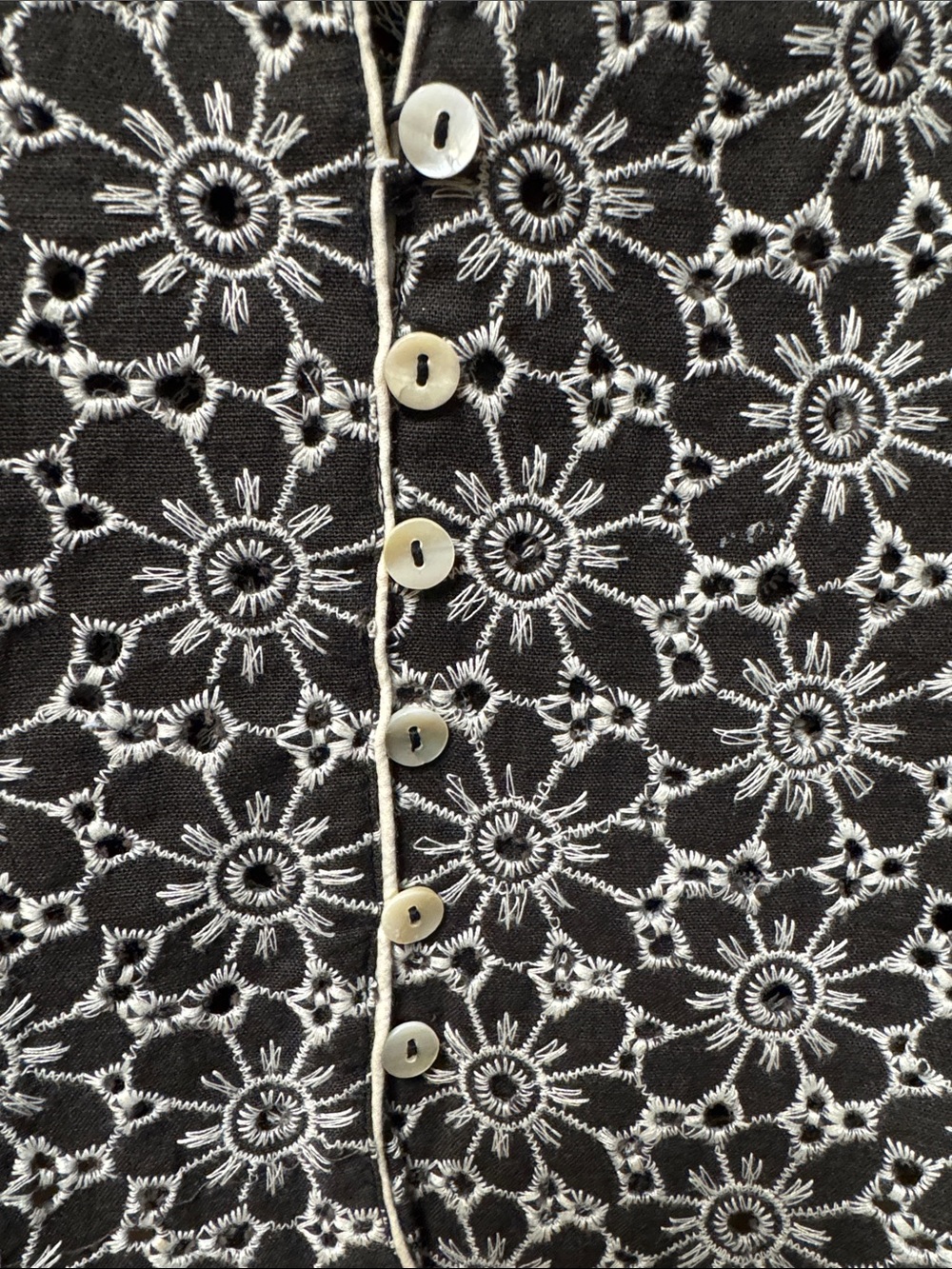 Free People Black and White Floral Eyelet Button-Up Shirt - Picture 3 of 6